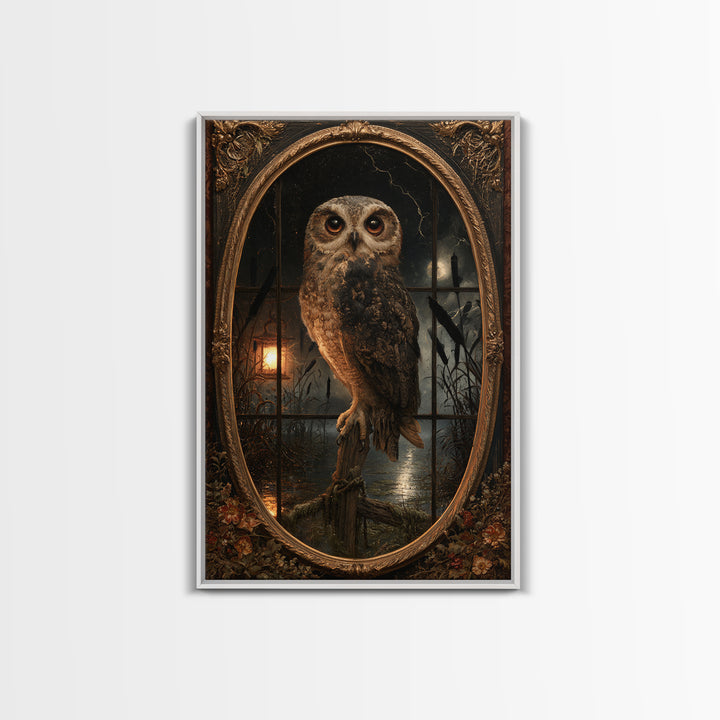 The Owl-Faced Omen, Macabre Victorian Decor, Vertical Wall Art, Canvas Print, Gothic Wall Decor, Halloween Portrait Art, Dark Fantasy Art