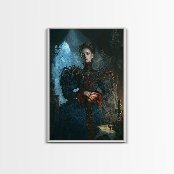 The Spider Queen, Antique Gothic Portrait, Vertical Wall Art, Framed Canvas Print, Gothic Wall Decor, Halloween Portrait Art
