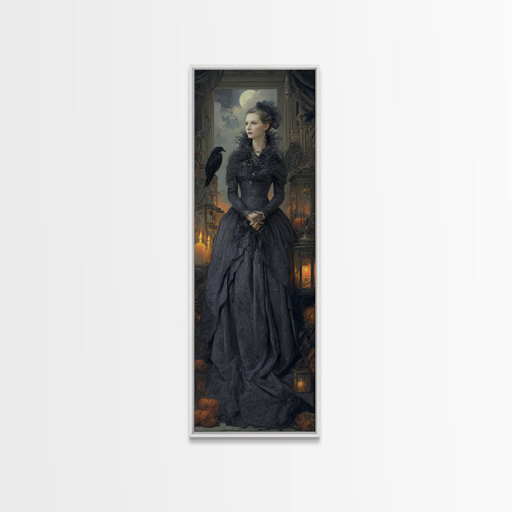 The Spider Queen, Macabre Victorian Decor, Tall Narrow Wall Art, Framed Canvas Print, Gothic Wall Decor, Halloween Portrait Art