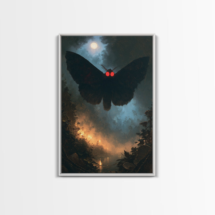 The Red-Eyed Moth Creature, Victorian Gothic Art, Vertical Wall Art, Framed Canvas Print, Gothic Wall Decor, Halloween Portrait Art