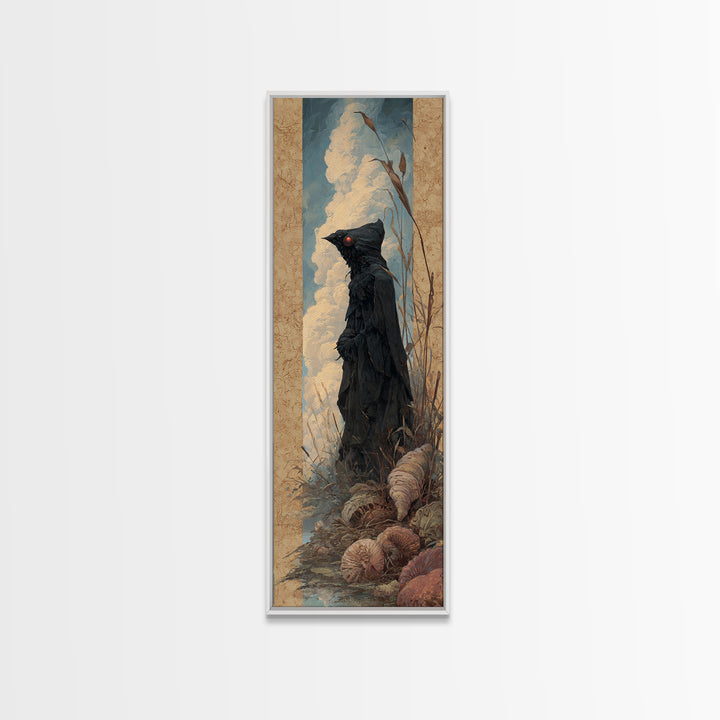 The Red-Eyed Moth Creature, Dark Academia Wall Art, Tall Narrow Wall Art, Canvas Print, Gothic Wall Decor, Halloween Portrait Art