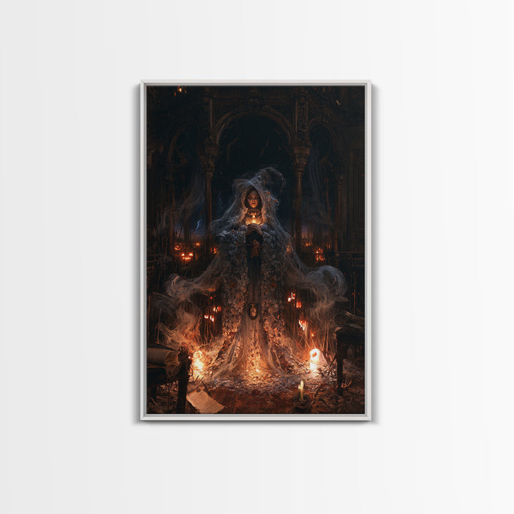 The Salt-Marsh Witch, Victorian Horror Portrait, Vertical Wall Art, Framed Canvas Print, Gothic Wall Decor, Halloween Portrait Art
