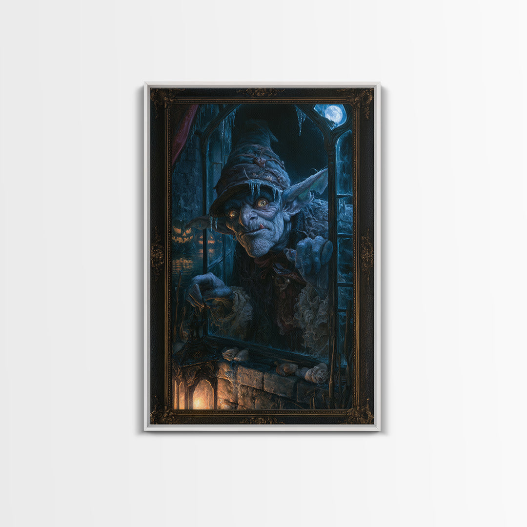 The Frost Goblin, Macabre Victorian Decor, Vertical Wall Art, Framed Canvas Print, Gothic Wall Decor, Halloween Portrait Art