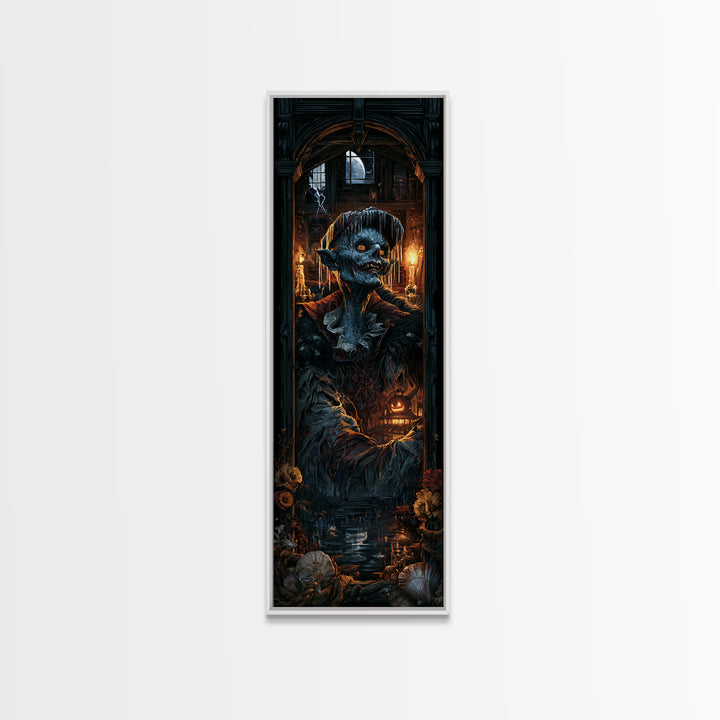 The Frost Goblin, Antique Gothic Portrait, Tall Narrow Wall Art, Framed Canvas Print, Gothic Wall Decor, Halloween Portrait Art