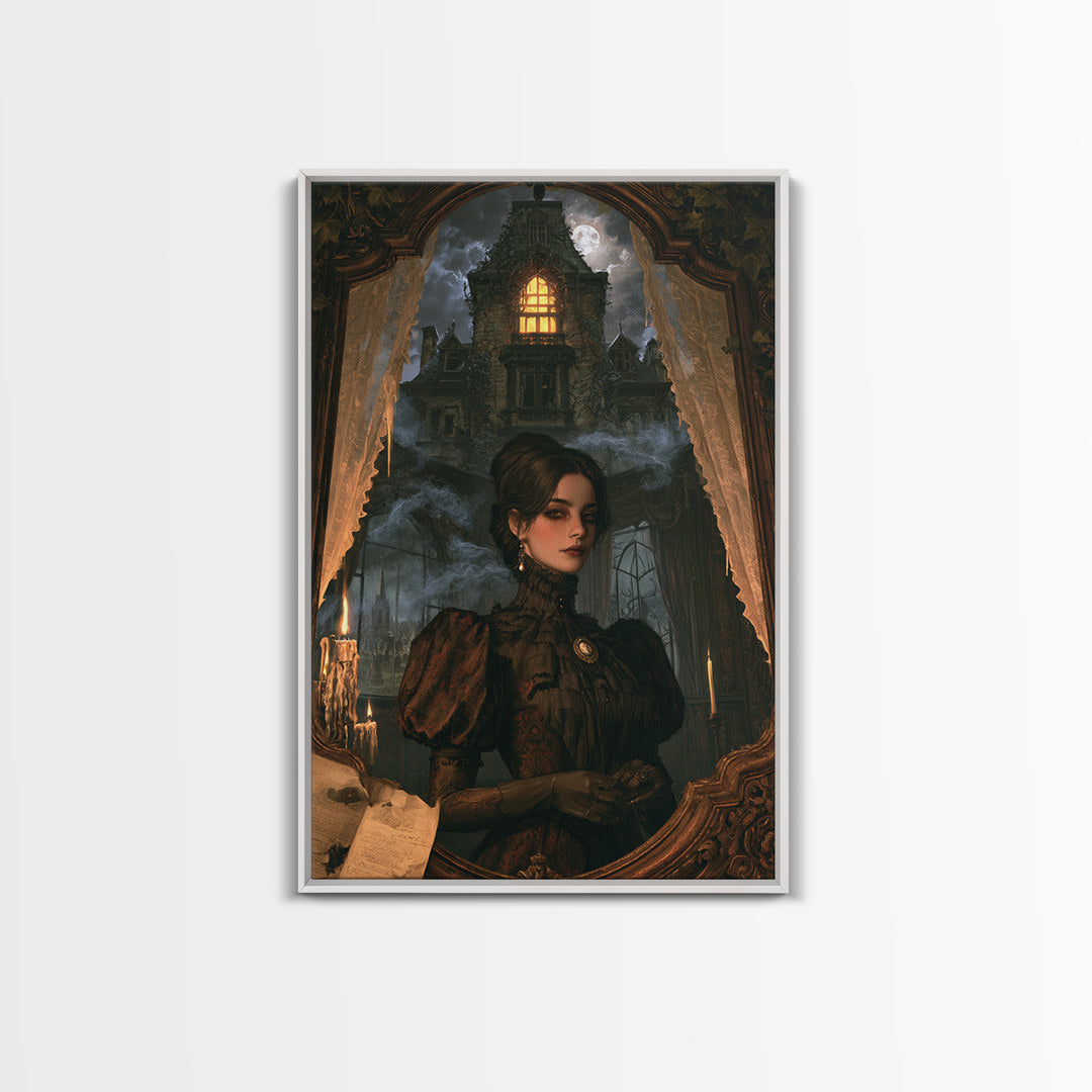 The Haunted Manor, Victorian Gothic Art, Vertical Wall Art, Canvas Print, Gothic Wall Decor, Halloween Portrait Art, Seasonal Home Decor
