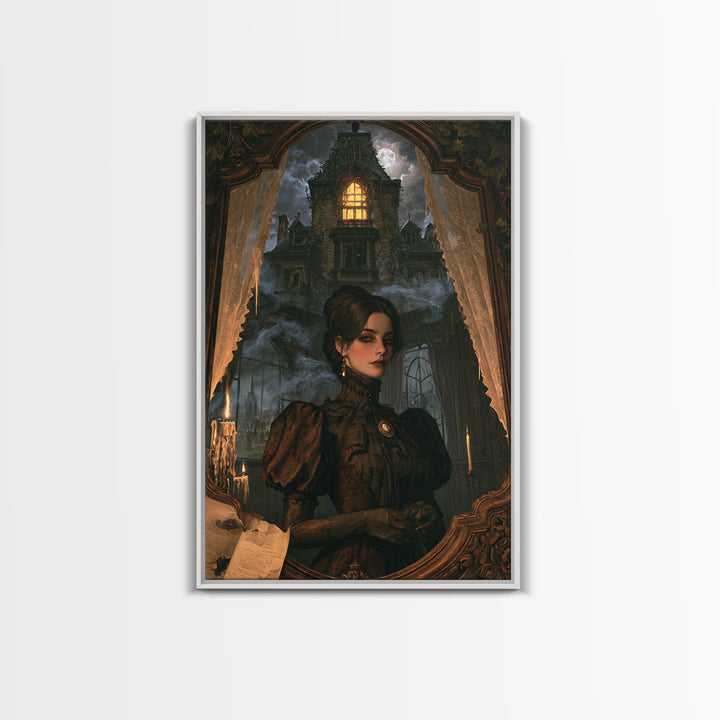 The Haunted Manor, Victorian Gothic Art, Vertical Wall Art, Canvas Print, Gothic Wall Decor, Halloween Portrait Art, Seasonal Home Decor