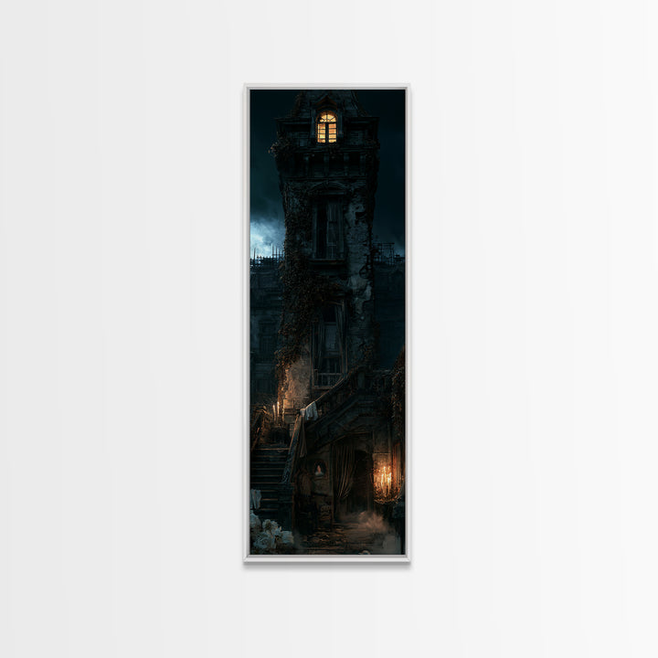 The Haunted Manor, Macabre Victorian Decor, Tall Narrow Wall Art, Canvas Print, Gothic Wall Decor, Halloween Portrait Art