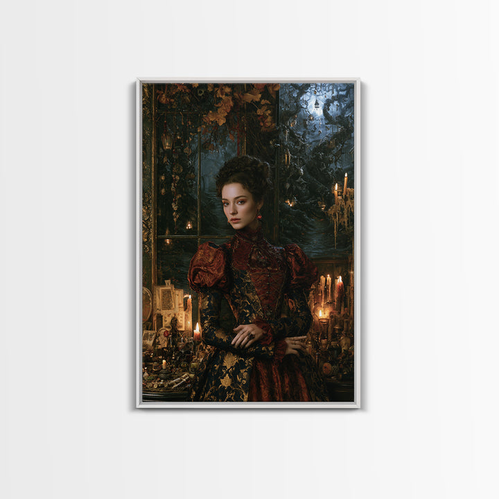 The Witch'S Forest, Antique Gothic Portrait, Vertical Wall Art, Framed Canvas Print, Gothic Wall Decor, Halloween Portrait Art