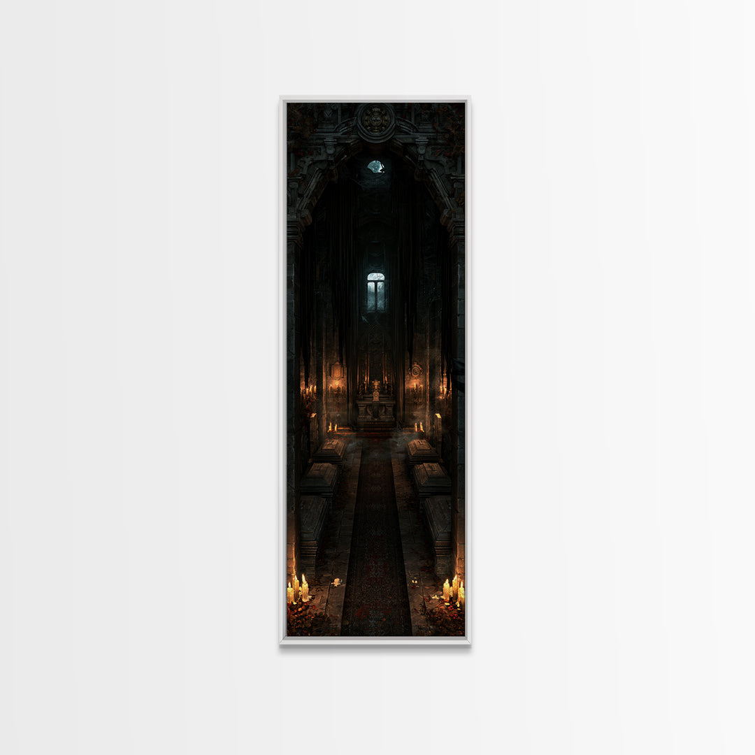 The Forgotten Crypt, Antique Gothic Portrait, Tall Narrow Wall Art, Framed Canvas Print, Gothic Wall Decor, Halloween Portrait Art