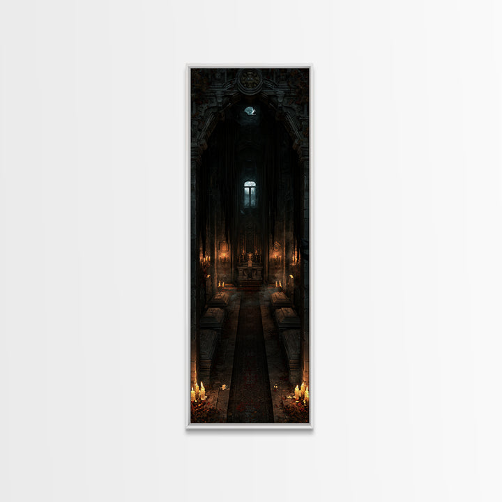 The Forgotten Crypt, Antique Gothic Portrait, Tall Narrow Wall Art, Framed Canvas Print, Gothic Wall Decor, Halloween Portrait Art