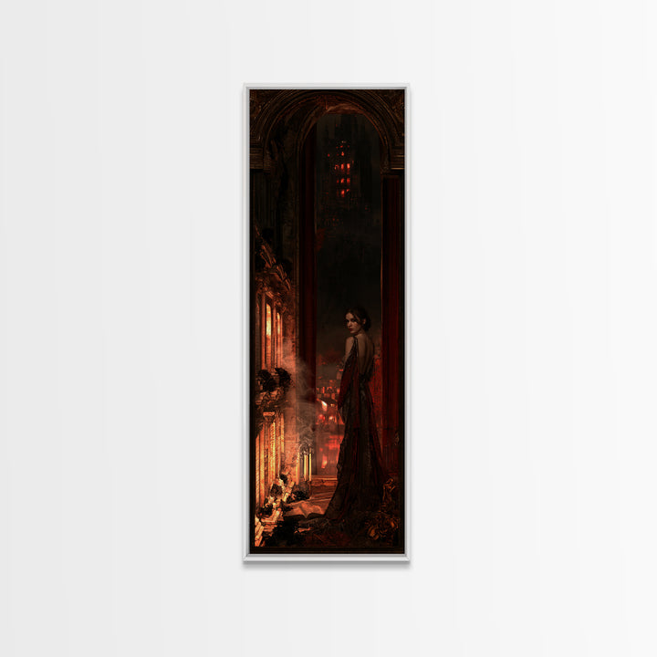 The Vampire Castle, Macabre Victorian Decor, Tall Narrow Wall Art, Canvas Print, Gothic Wall Decor, Halloween Portrait Art