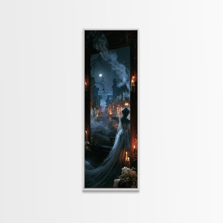 The Ghost Town Main Street, Macabre Victorian Decor, Tall Narrow Wall Art, Canvas Print, Gothic Wall Decor, Halloween Portrait Art