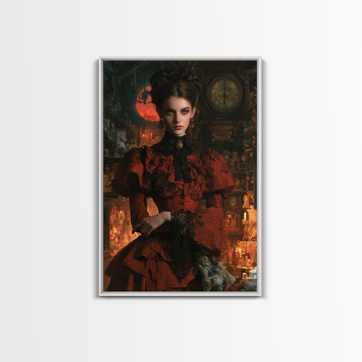 The Midnight Antique Shop, Dark Academia Wall Art, Vertical Wall Art, Framed Canvas Print, Gothic Wall Decor, Halloween Portrait Art