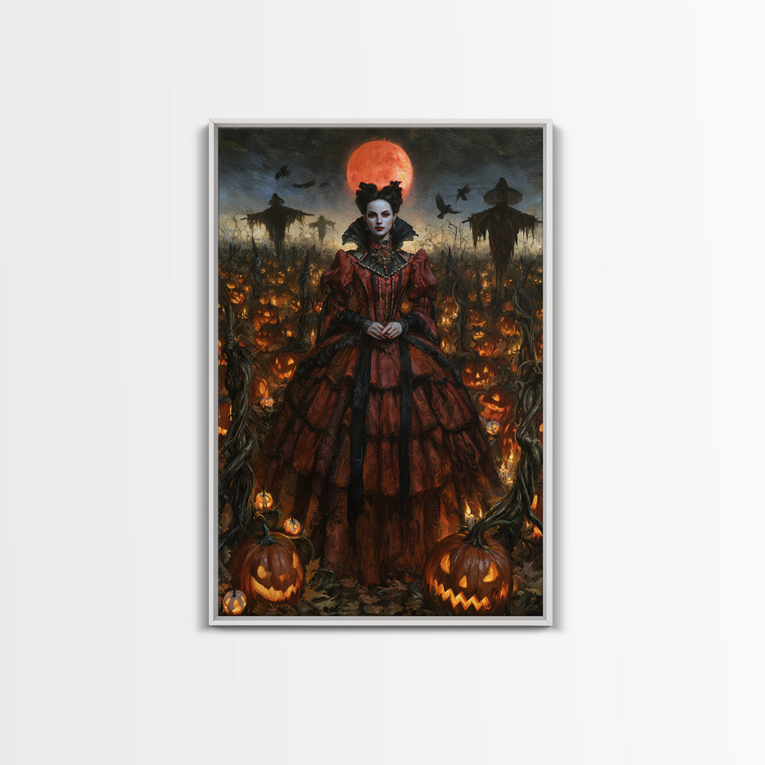 The Pumpkin Patch Maze, Victorian Gothic Art, Vertical Wall Art, Canvas Print, Gothic Wall Decor, Halloween Portrait Art, Dark Fantasy Art