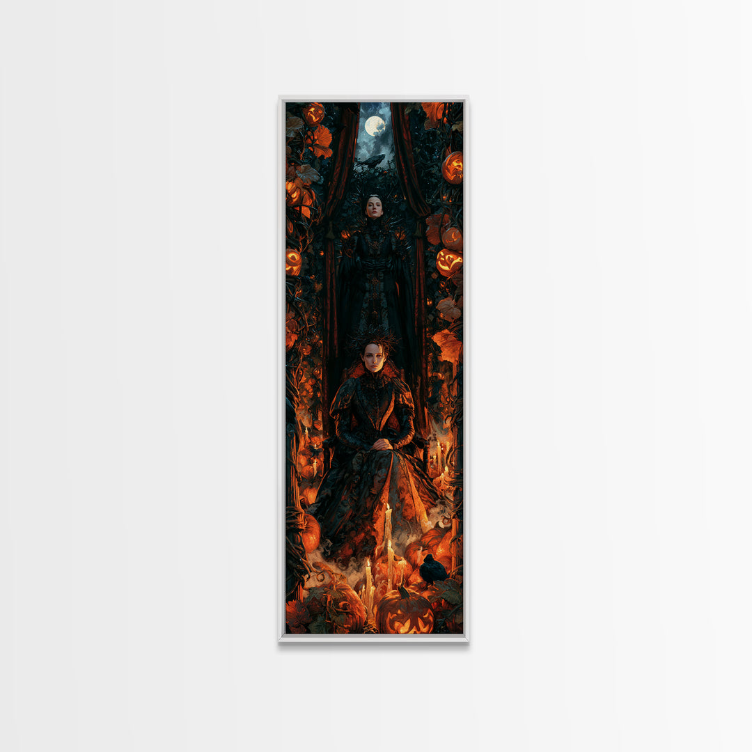 The Pumpkin Patch Maze, Victorian Gothic Art, Tall Narrow Wall Art, Canvas Print, Gothic Wall Decor, Halloween Portrait Art, Halloween Decor
