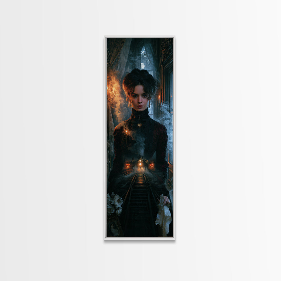 The Abandoned Train Station, Victorian Gothic Art, Tall Narrow Wall Art, Framed Canvas Print, Gothic Wall Decor, Halloween Portrait Art