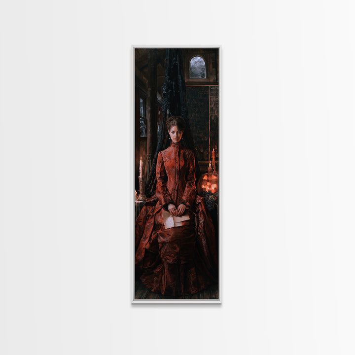 The Silent Schoolhouse, Victorian Gothic Art, Tall Narrow Wall Art, Framed Canvas Print, Gothic Wall Decor, Halloween Portrait Art