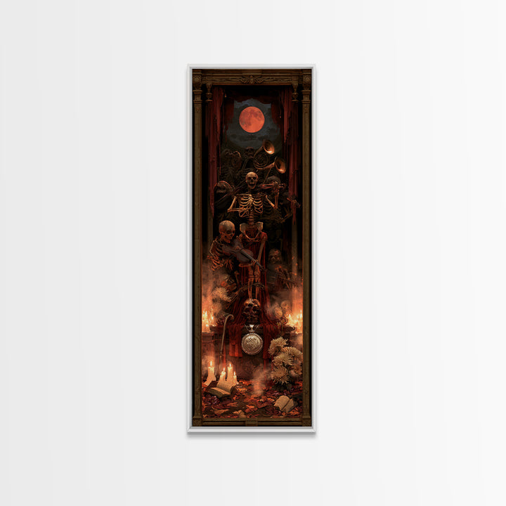 The Skeleton Orchestra, Dark Academia Wall Art, Tall Narrow Wall Art, Canvas Print, Gothic Wall Decor, Halloween Portrait Art