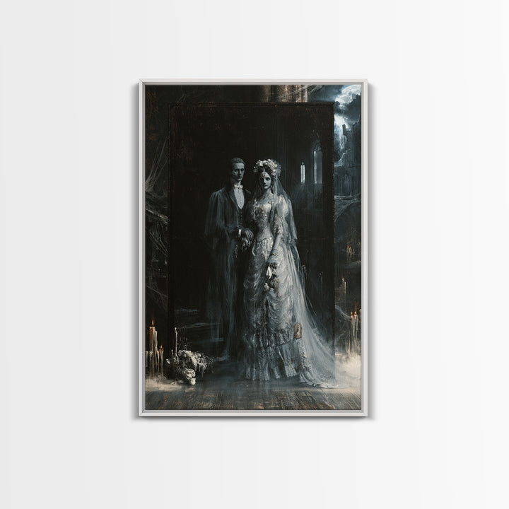 The Ghost Wedding, Victorian Horror Portrait, Vertical Wall Art, Framed Canvas Print, Gothic Wall Decor, Halloween Portrait Art