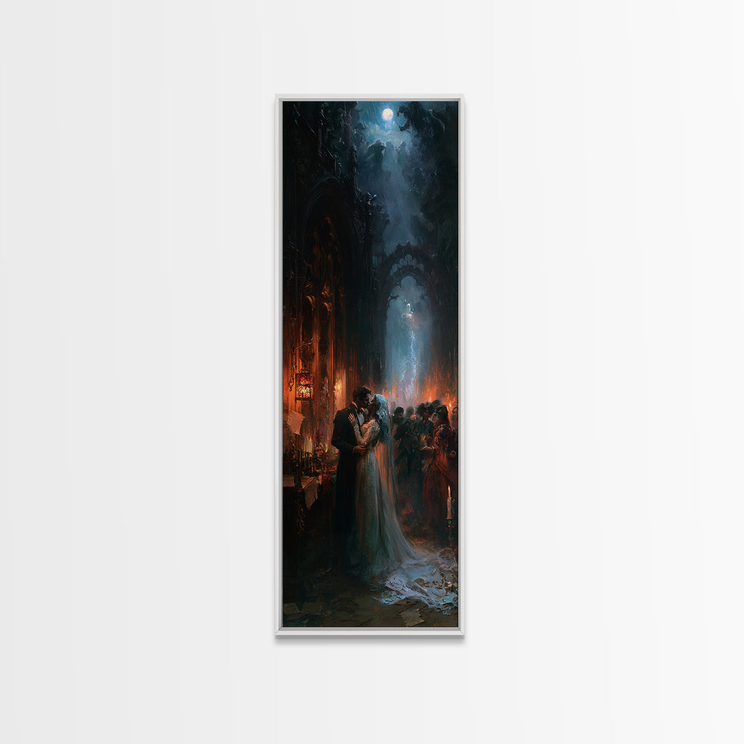 The Ghost Wedding, Victorian Gothic Art, Tall Narrow Wall Art, Canvas Print, Gothic Wall Decor, Halloween Portrait Art, Spooky Wall Decor