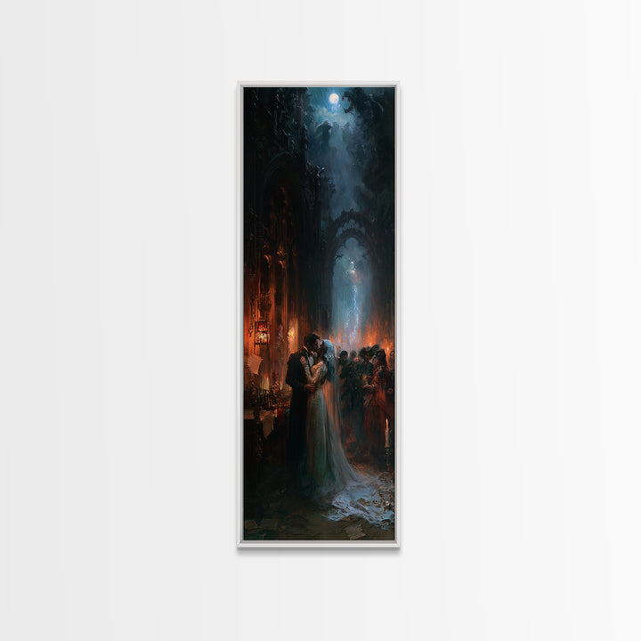The Ghost Wedding, Victorian Gothic Art, Tall Narrow Wall Art, Canvas Print, Gothic Wall Decor, Halloween Portrait Art, Spooky Wall Decor