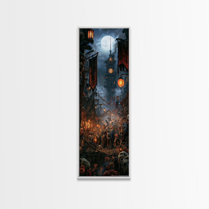 The Monster Parade, Dark Academia Wall Art, Tall Narrow Wall Art, Canvas Print, Gothic Wall Decor, Halloween Portrait Art, Gothic Home Decor