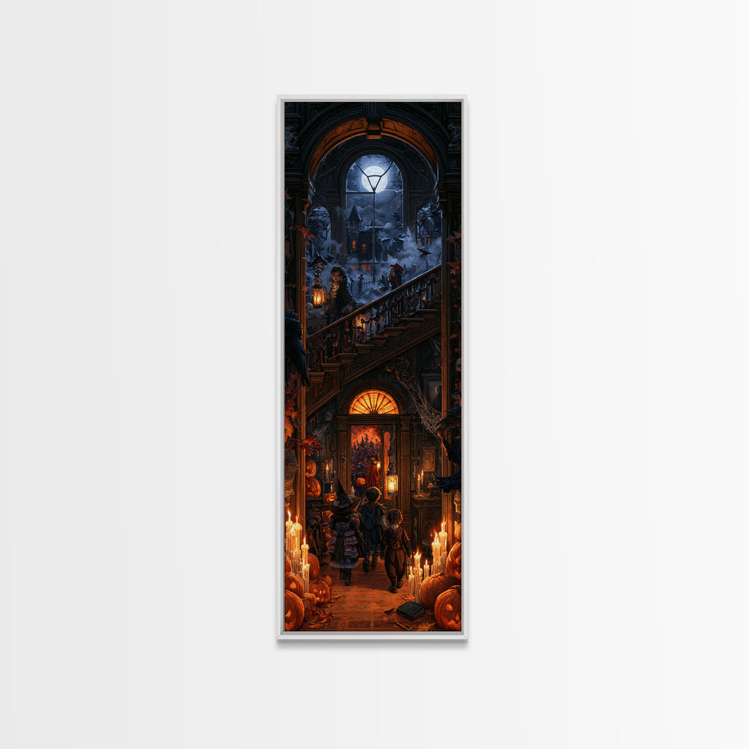 The Trick-Or-Treat Procession, Macabre Victorian Decor, Tall Narrow Wall Art, Canvas Print, Gothic Wall Decor, Halloween Portrait Art