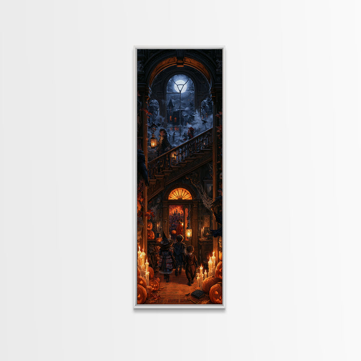 The Trick-Or-Treat Procession, Macabre Victorian Decor, Tall Narrow Wall Art, Canvas Print, Gothic Wall Decor, Halloween Portrait Art
