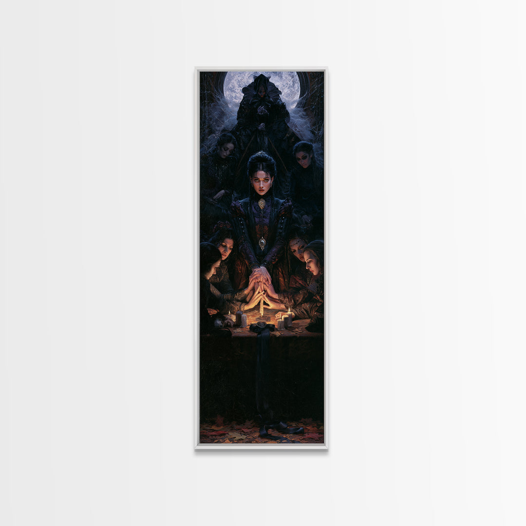 The Candlelit Seance, Antique Gothic Portrait, Tall Narrow Wall Art, Framed Canvas Print, Gothic Wall Decor, Halloween Portrait Art