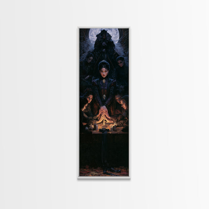 The Candlelit Seance, Antique Gothic Portrait, Tall Narrow Wall Art, Framed Canvas Print, Gothic Wall Decor, Halloween Portrait Art