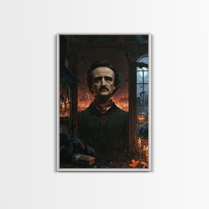 The Raven Funeral, Dark Academia Wall Art, Vertical Wall Art, Framed Canvas Print, Gothic Wall Decor, Halloween Portrait Art