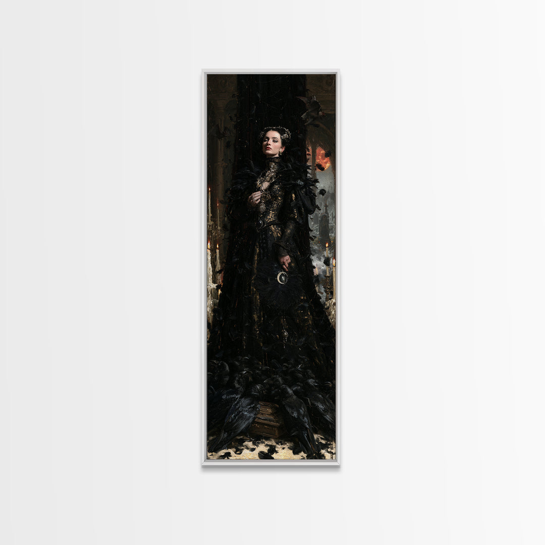 The Raven Funeral, Antique Gothic Portrait, Tall Narrow Wall Art, Canvas Print, Gothic Wall Decor, Halloween Portrait Art
