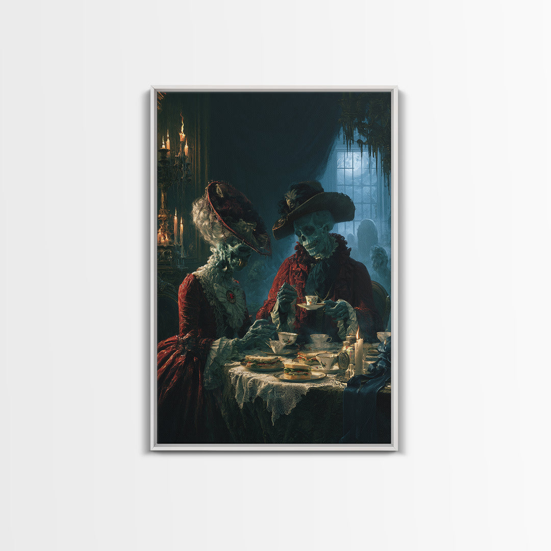 The Zombie Picnic, Macabre Victorian Decor, Vertical Wall Art, Canvas Print, Gothic Wall Decor, Halloween Portrait Art, Statement Wall Art