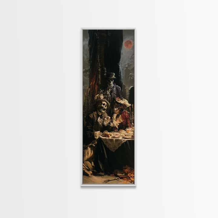 The Zombie Picnic, Victorian Horror Portrait, Tall Narrow Wall Art, Canvas Print, Gothic Wall Decor, Halloween Portrait Art