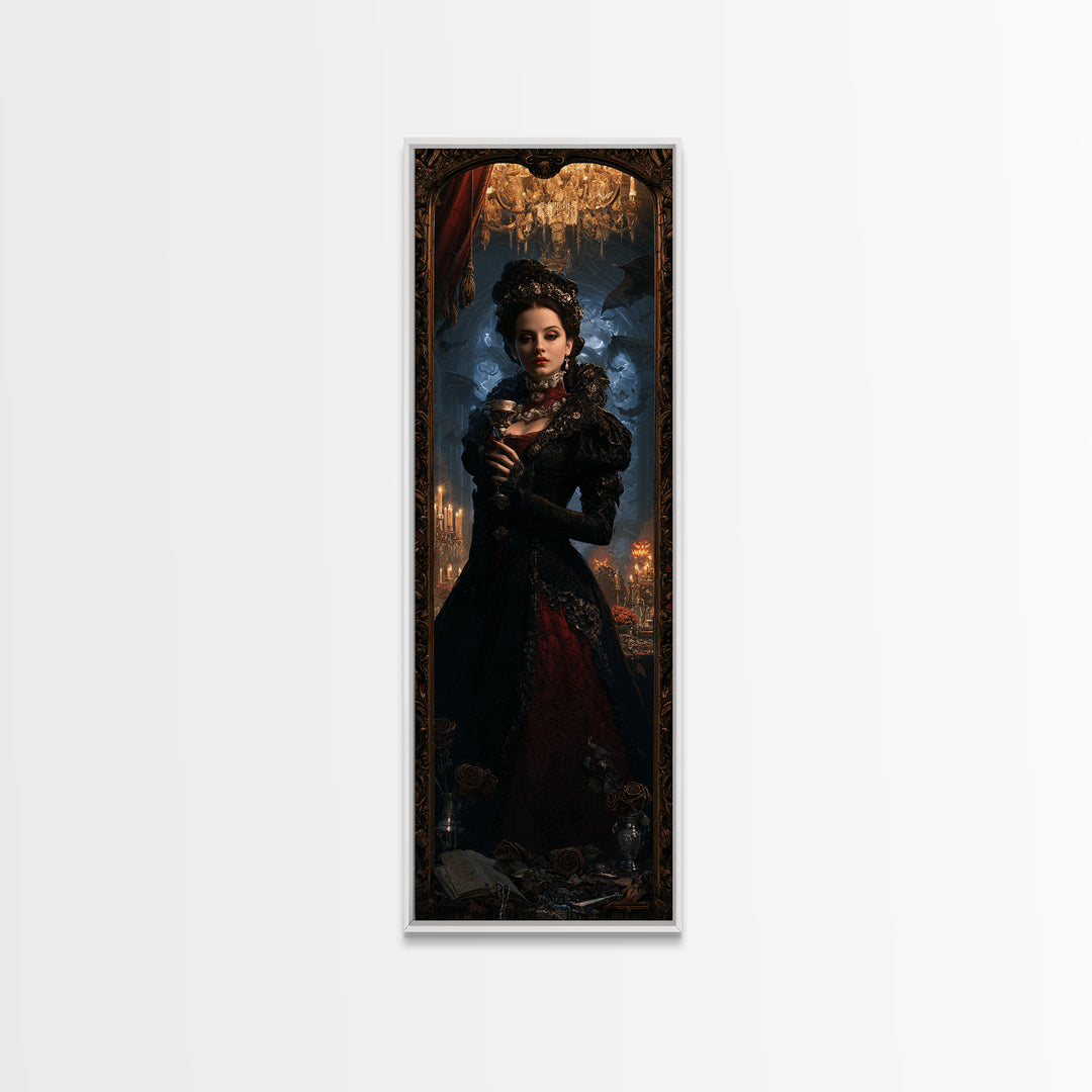 The Vampire Banquet, Antique Gothic Portrait, Tall Narrow Wall Art, Canvas Print, Gothic Wall Decor, Halloween Portrait Art, Horror Wall Art