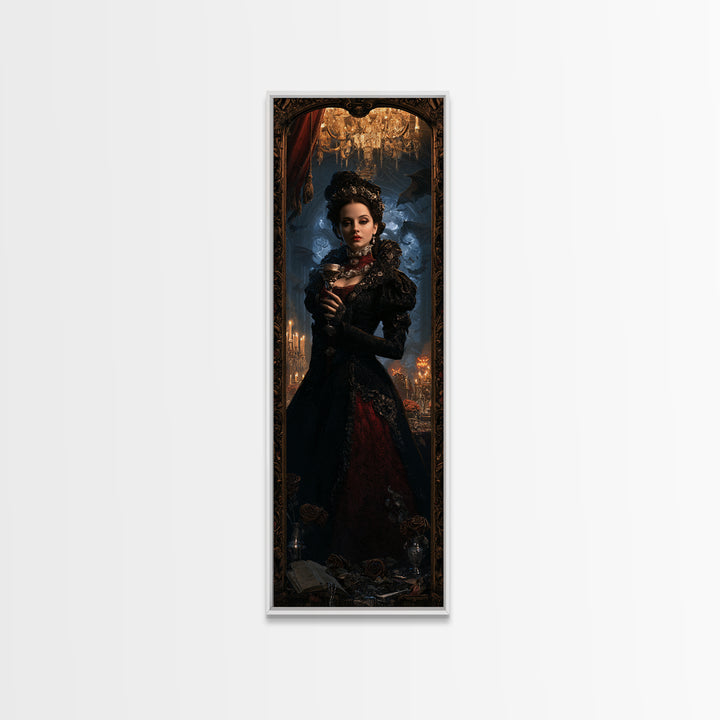 The Vampire Banquet, Antique Gothic Portrait, Tall Narrow Wall Art, Canvas Print, Gothic Wall Decor, Halloween Portrait Art, Horror Wall Art