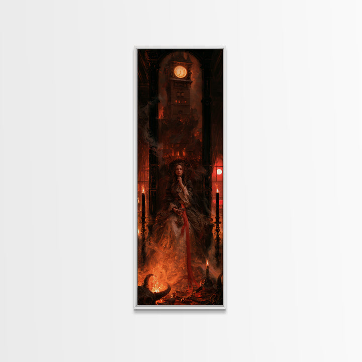 The Thirteenth Bell, Victorian Horror Portrait, Tall Narrow Wall Art, Framed Canvas Print, Gothic Wall Decor, Halloween Portrait Art