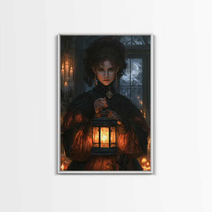 The Cemetery Lantern Festival, Antique Gothic Portrait, Vertical Wall Art, Canvas Print, Gothic Wall Decor, Halloween Portrait Art