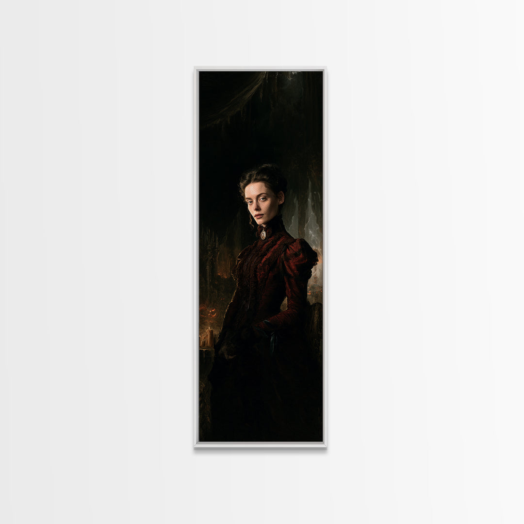 The Halloween Storm, Dark Academia Wall Art, Tall Narrow Wall Art, Framed Canvas Print, Gothic Wall Decor, Halloween Portrait Art