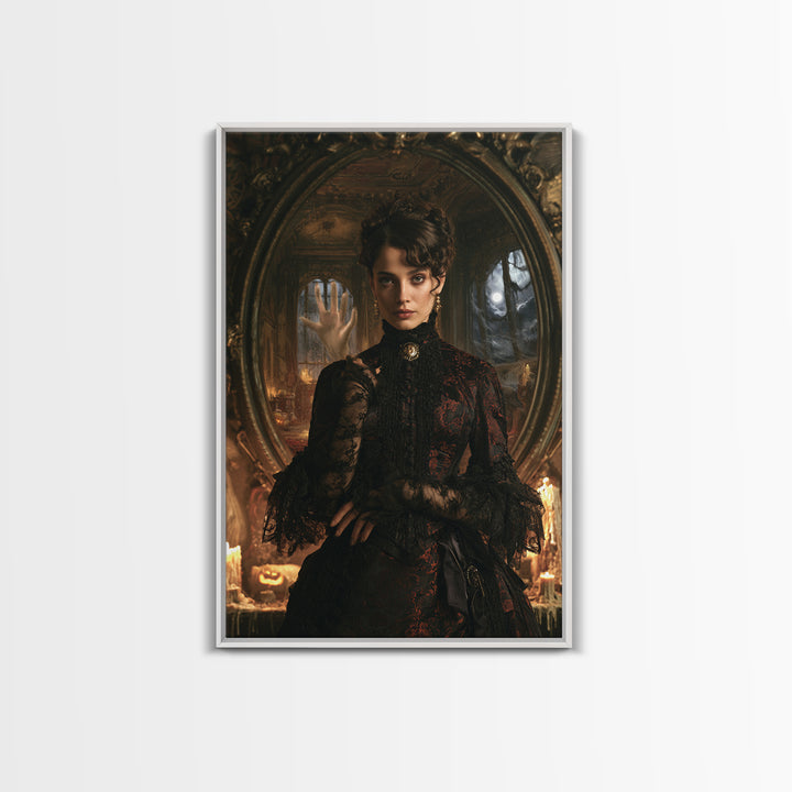 The Cursed Mirror, Victorian Gothic Art, Vertical Wall Art, Canvas Print, Gothic Wall Decor, Halloween Portrait Art, Halloween Decor