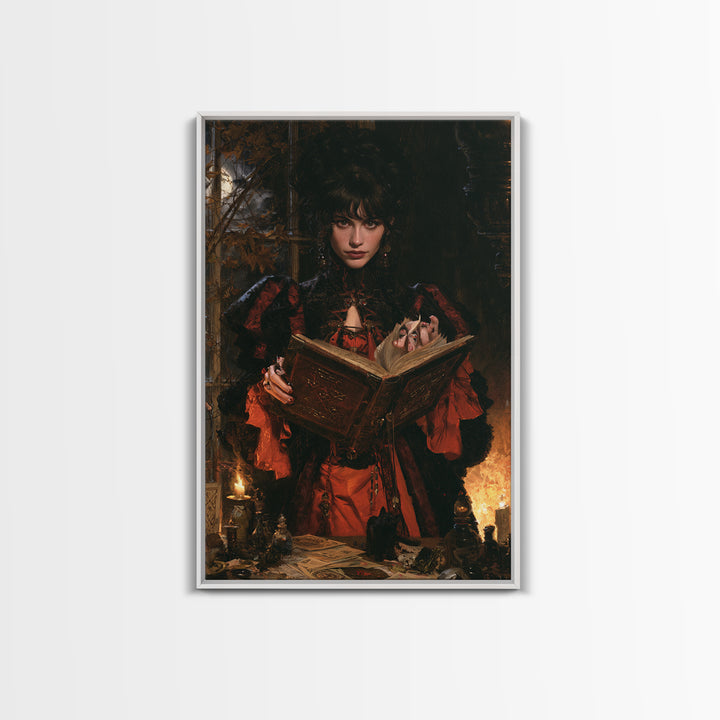 The Living Spellbook, Macabre Victorian Decor, Vertical Wall Art, Canvas Print, Gothic Wall Decor, Halloween Portrait Art