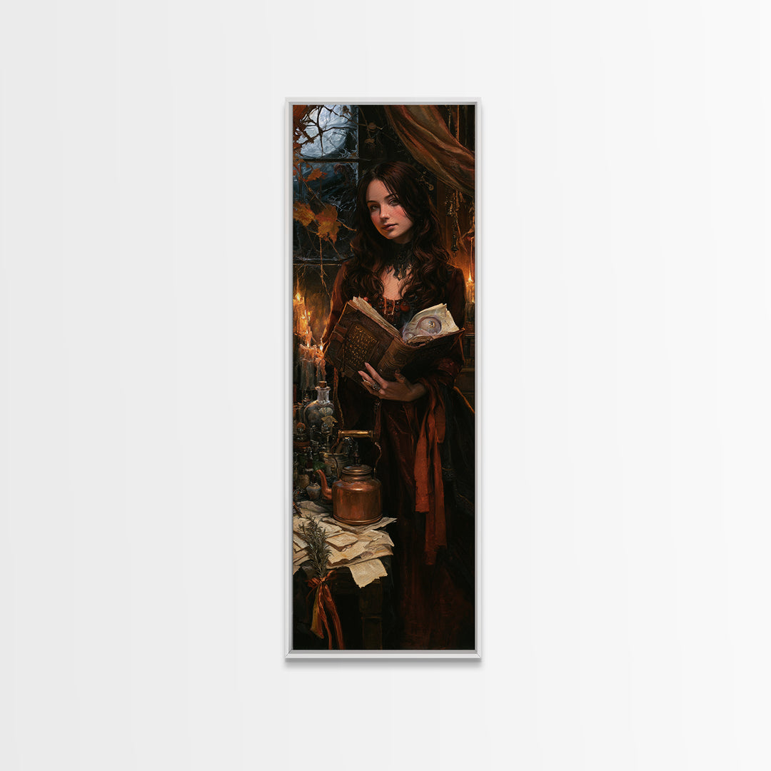 The Living Spellbook, Antique Gothic Portrait, Tall Narrow Wall Art, Canvas Print, Gothic Wall Decor, Halloween Portrait Art