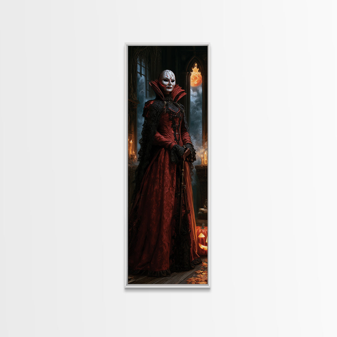 The Cracked Porcelain Mask, Macabre Victorian Decor, Tall Narrow Wall Art, Canvas Print, Gothic Wall Decor, Halloween Portrait Art