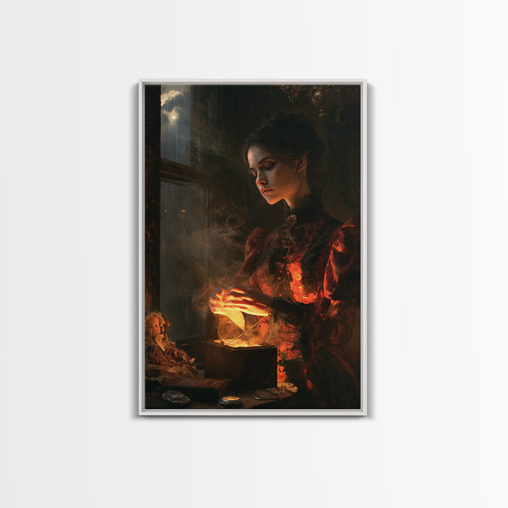 The Haunted Music Box, Victorian Horror Portrait, Vertical Wall Art, Framed Canvas Print, Gothic Wall Decor, Halloween Portrait Art