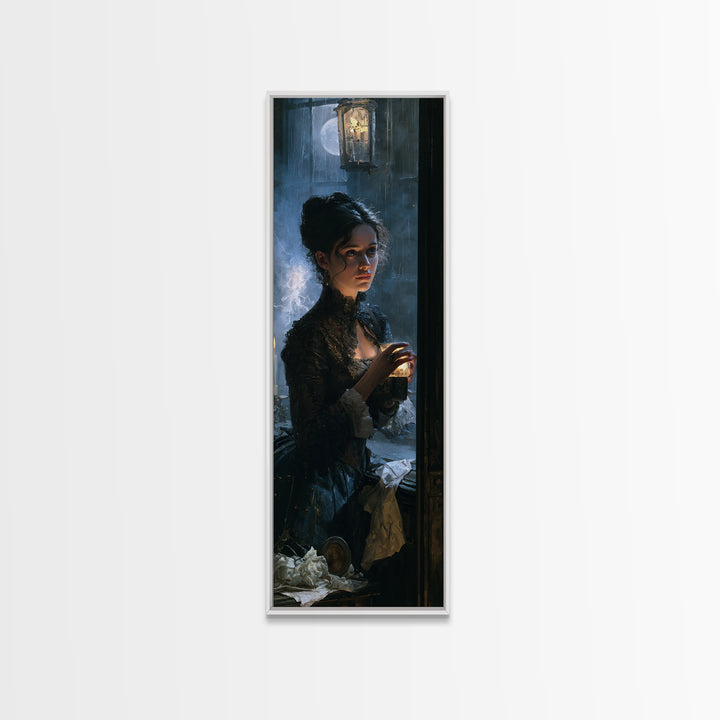 The Haunted Music Box, Antique Gothic Portrait, Tall Narrow Wall Art, Canvas Print, Gothic Wall Decor, Halloween Portrait Art