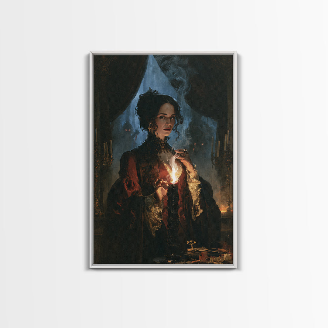The Black Wax Candle, Dark Academia Wall Art, Vertical Wall Art, Canvas Print, Gothic Wall Decor, Halloween Portrait Art, Horror Wall Art