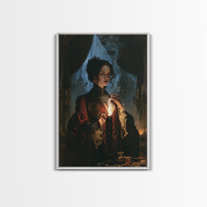 The Black Wax Candle, Dark Academia Wall Art, Vertical Wall Art, Canvas Print, Gothic Wall Decor, Halloween Portrait Art, Horror Wall Art