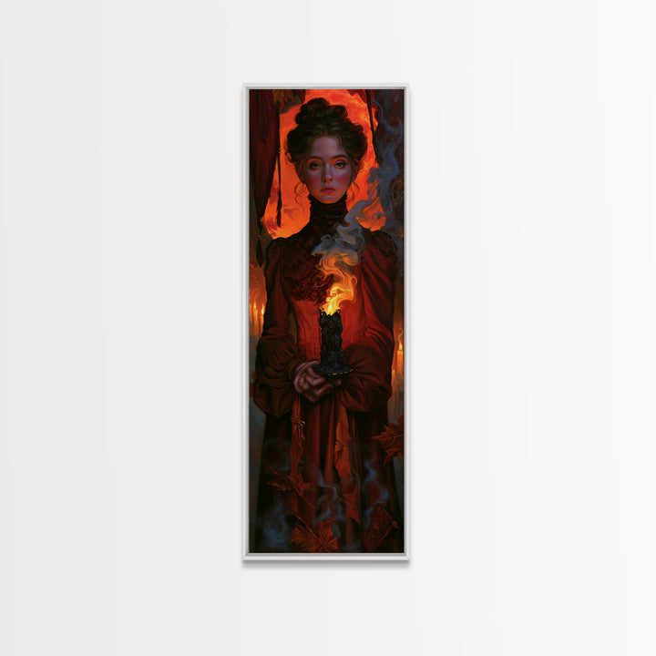 The Black Wax Candle, Macabre Victorian Decor, Tall Narrow Wall Art, Canvas Print, Gothic Wall Decor, Halloween Portrait Art
