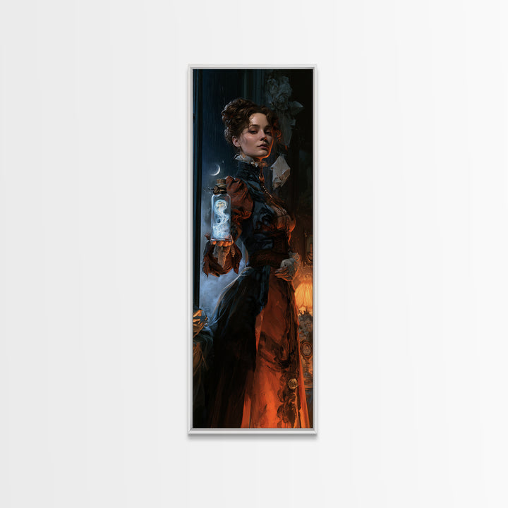 The Bottled Ghost, Victorian Gothic Art, Tall Narrow Wall Art, Canvas Print, Gothic Wall Decor, Halloween Portrait Art, Statement Wall Art