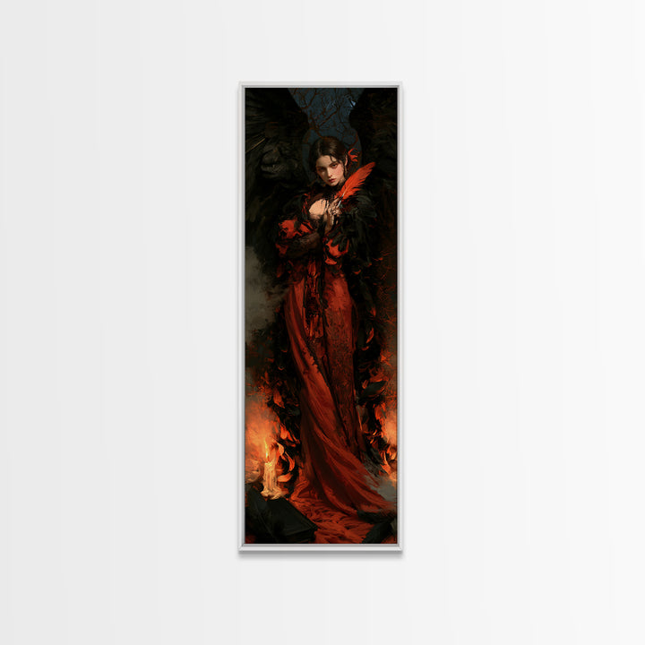 The Raven-Feather Quill, Victorian Horror Portrait, Tall Narrow Wall Art, Canvas Print, Gothic Wall Decor, Halloween Portrait Art